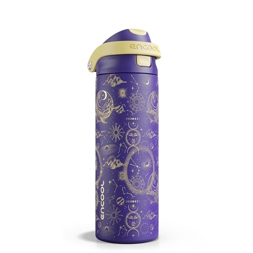 Image of ENCOOL Leakproof Insulated Water Bottle with Straw Dual-Sip Water Bottle Bag-Safe Design for Work, Commute & Gym - Keeps Drinks Cold All Day, 24 oz, Astral Chart