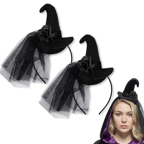 ForBaysy Mini Black Witch Hat Headband for Women Halloween Costume Hair Accessory Velvet Decorative Party Headwear for Adults