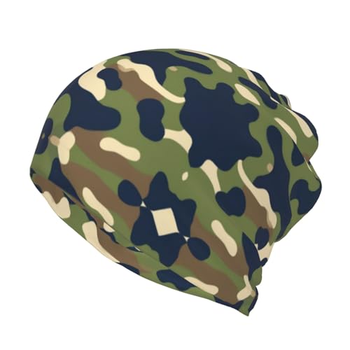 Girls Boys Beanie Caps Chemo Hat, Large Hedging Head Hat Skull Caps for School, Motorcycle, Skate, Fashion Military Tactical Cap Ski Cap (Army Green Camouflage Vietnam Tiger Stripe Camo Bonnets)