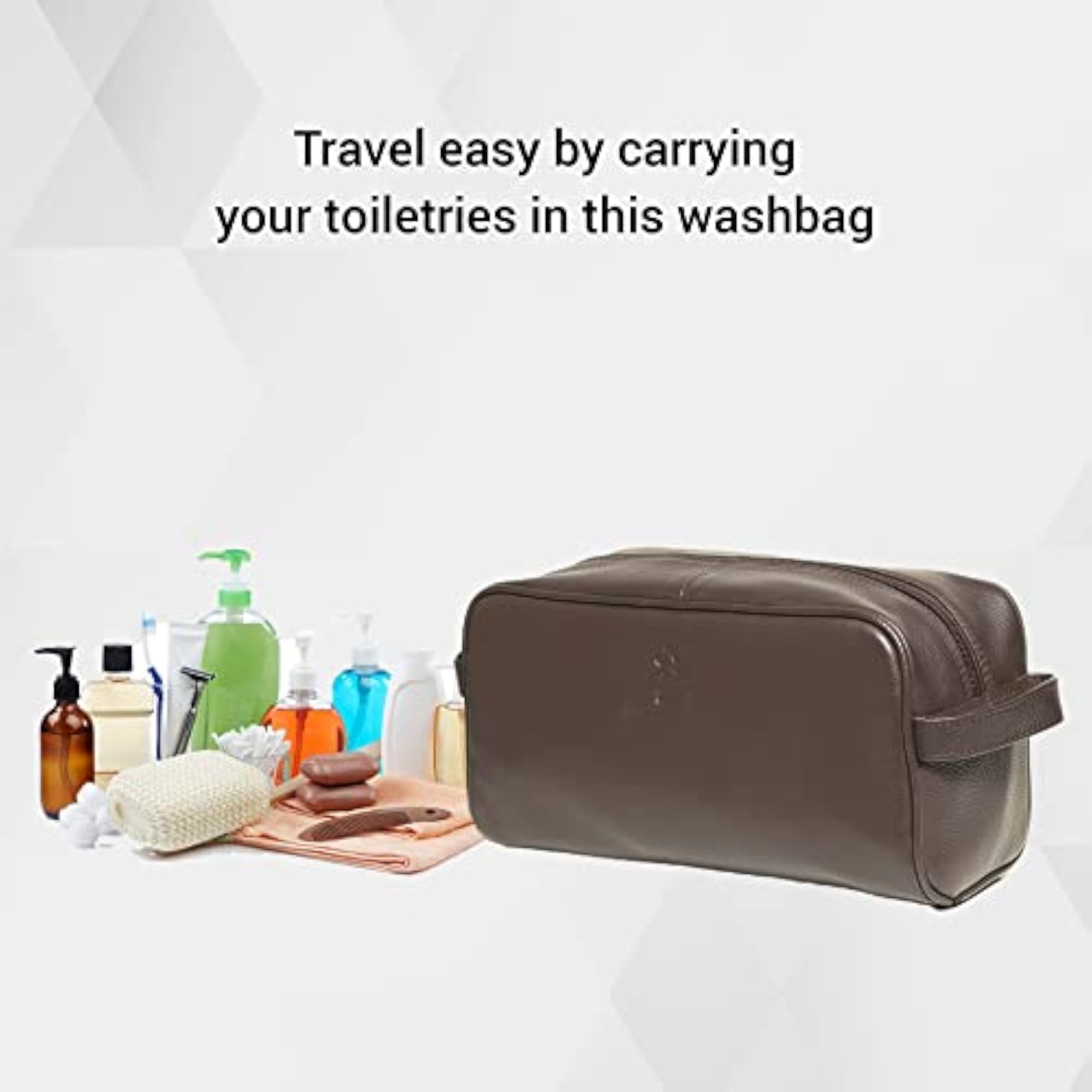 Tan Leather Toiletry Bag for Men & Women