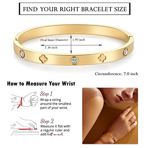 Gold Bangle Bracelets For Women Girls Love Friendship Clover Bracelet 14K Gold Plated Stainless Steel Crystal Bracelet Jewelry Birthday Christmas Mothers Day Gifts For Mom Daughter Friends Sister #TOP1