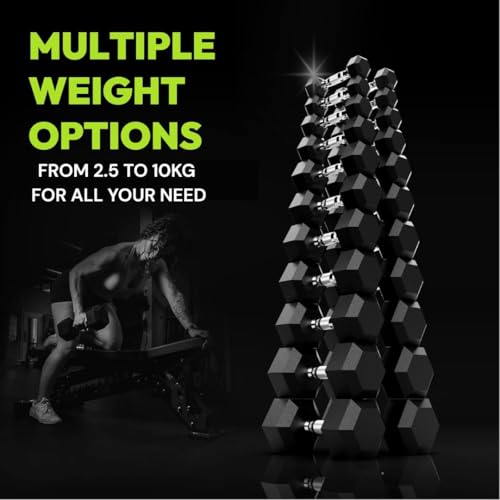 Image of Dumbbell Set 2.5kg (TPR) | Dumbbell with Gym Bag and Hand Gripper, 5kg Pair (2.5kg x 2pcs) | Rubber Coated Hex Dumbells for Home Gym | Gym Equipment for Home Workout
