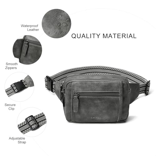 Image of LATMAP 3L TRIPLE ZIP Fanny Packs Belt Bag For Women Men Crossbody Waist Pack Sling Chest Bum Travel Bag Purse Faux Leather Fashion Cute Dark Grey