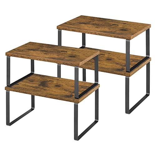 UOMIO Küchenschrank Arbeitsplatte Organizer Holz Gewürzregale 4er Set Schrankeinsatz Regale Erweiterbar Stapelbar Braun Holz Gewürzregal mit Schwarz Metallrahmen Cover