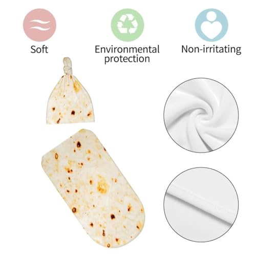 Image of Funny Burrito Newborn Swaddling Blanket Beanie Hat Sets Soft Baby Receiving Tortilla Blanket Soft Sleeping Bag New Born Soft Sleep Sacks for Boys Girls