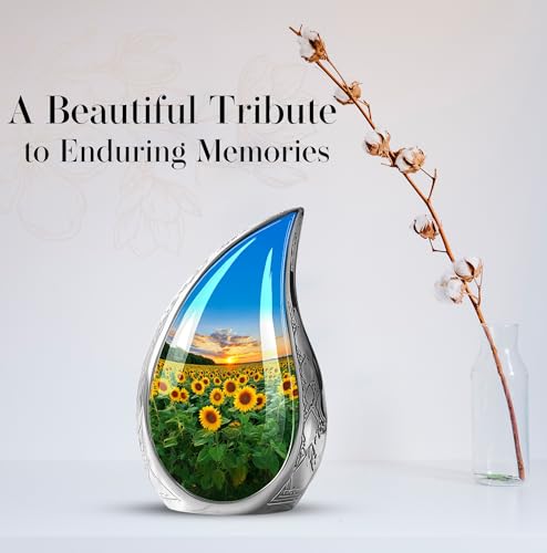 Image of Teardrop Sunflower Urns for Human Ashes - Sunset Sunflower Urn for Human Ashes Adult Male - Cremation Urns for Men and Women - Funeral Urn for Adult Woman 10inch