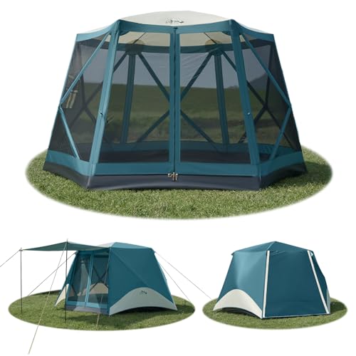 Instant Tents for Camping Pop Up Screen Tent with Floor, 6 Person Large Family Camping Tent with Rainfly and Porch, Easy 60S Setup Hub Tent for Outdoor Picnic Backyard, 11.5x10x6.83FT