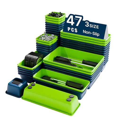 Vexercisehoop 47pcs Tool Box Organizer, Tool Drawer Organizer Trays with Non-slip EVA Pads – Interlocking Divider Set, Fit Garage Storage Desk Drawers & Rooling Tool Cart (Blue & Green 47PCS)