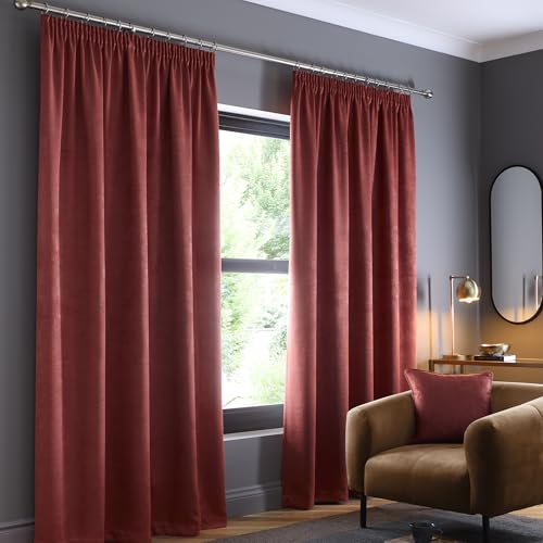 Fusion - Cortinas Color Terracota de 117 x 137 cm, 100% algodón, 2 Paneles, Plisadas en Rojo, térmicas e insonorizadas, para Dormitorio, Color Naranja Sangre