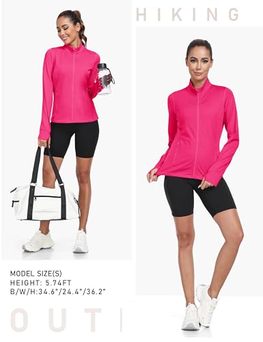 MoFiz Sportjacke Damen Leicht Trainingsjacke Mikrofleece Sweatjacke Wandershirt mit Reißverschluss Rosa-B XL