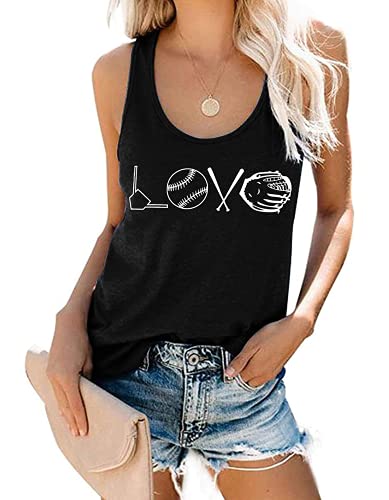 Baseball Tanks Top Women Baseball Love Graphic Tank Baseball Mom Shirts Racerback Tank Vintage Summer Sleeveless Black #TOP7