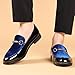 COSIDRAM Men's Casual Shoes Fashion Velvet Patent Leather Loafers Classic Gold Buckle Business Party Shoes Blue 13