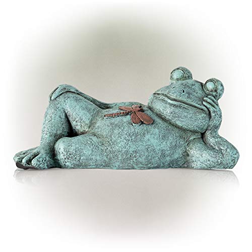 Alpine Corporation Zen720 Frog Relaxing Statue W/Dragonfly, 7" H, Multi-Color #TOP5