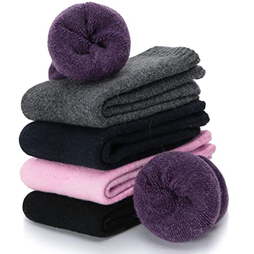 ProEtrade Wool Socks for Womens Winter Warm Thick Hiking Thermal Boot Cozy Crew Cabin Comfy Ladies Work Socks 5 Pack
