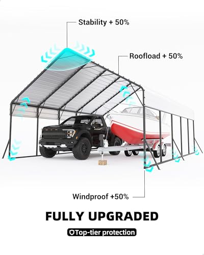 20'x25'x13' Metal Carport for 2 Cars, Heavy Duty Extra Tall Carport for Heavy Snow, Reinforced Frame, Permanent Shelter for Bass Boats, Full-Sized Pickup Trucks, and Tractors, N.W. 980 Lbs