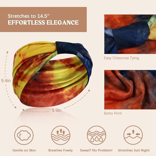 Image of Awumbuk Wide Headbands for Women Knotted No Slip Head Bands Soft Turban Headband Hair Accessories Boho African Solid Color Head Wraps for Women Yoga Workout Pack of 6