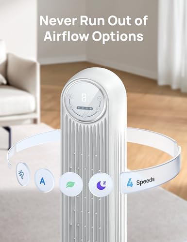 DREO Tower Fan for Bedroom, 25ft/s Velocity Quiet Floor Fan, 90° Oscillating Fans for Indoors with 4 Speeds, 4 Modes, 8H Timer, Standing Fans, Bladeless Fan, White (DR-HTF007) - View 6