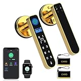 Fingerprint Keyless Entry Bedroom Door Lock with Code RFID Card NFC APP Keypad, Smart Biometric Automatic Interior Door Handle with Lock for Indoor Hotel Pantry Apartment Office Home, Gold