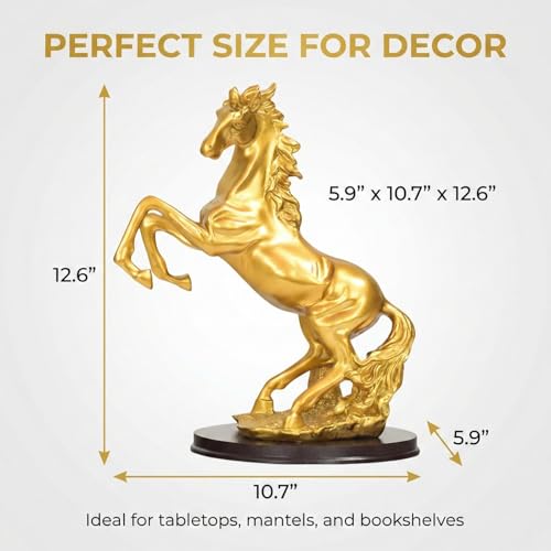 Estatua de Caballo Rampante Dorado de Resina 32 cm miniatura 3