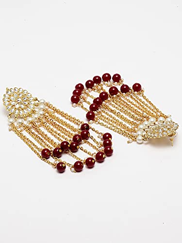 Image of Karatcart Kundan Tassel Earrings for Women (Pink and Green Beads)
