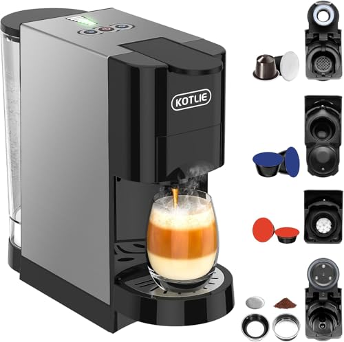 5 in 1 Espresso Single Serve Coffee Machine for Nespresso Original/Dolce Gusto/Mio/LOR/Ground Capsule and ESE Coffee Pods 19Bar Multi-Capsule Coffee Machine AC-513HF(BLACK-513HF)