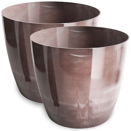 PECZEKO Blumentopf glänzender, Pflanzkübel aus Übertopf Kunststoff Dekorativer Topf für, groß und klein Pflanzen, 2er-Set blumenkübel, blumenkübel kräutertopf, (2 Pack) Braun, ø 12 cm