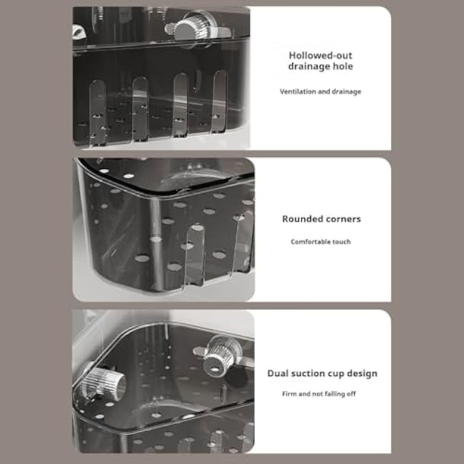 Suction Corner Storage Basket, 2025 New Triangular Suction Cup Storage Rack with Drain Hole, No-Drill Corner Sink Strainer Basket for Kitchen Sink, Bathroom (Black)