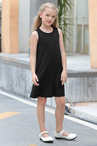 GORLYA Girl's Summer Casual Loose Tank Swing Midi Cute Shift Dress with Pockets for 4-14T Kids3