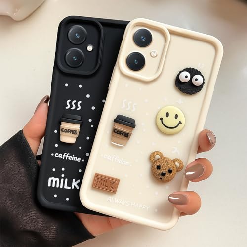 Image of COLORflow Back Cover Compatible with Vivo Y27 4G | Cute Fun Cartoon 3D Ball Coffee Silicone Case (White) | Designer Camera and Body Protected Back Cover