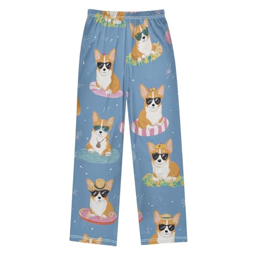 Funny Corgi Dog Boys Long Pants Soft Trousers Elastic Waist Kids Lounge Bottoms with Pockets S-XL2