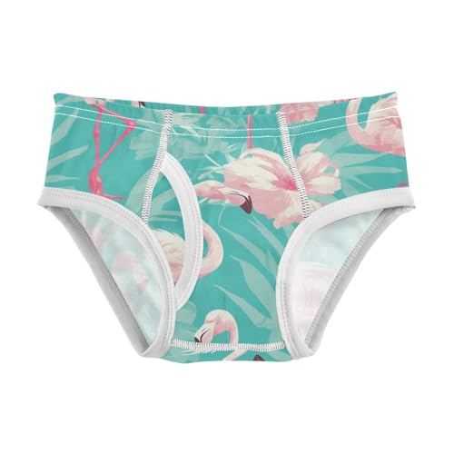 KLL Pink Flamingo Pattern on Green Background Baby Boys Soft Underwear Breathable Children Panties