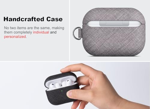 Image of Haobobro Handmade Case - for AirPods Pro 3 Case Cover with Key chain - Selected Skin-friendly Vegan Leather, Linen Cloth style, Drop Protective Hard Cover for AirPods Pro 3rd Generation Earbuds - Grey
