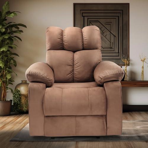 Image of Little NAP Helios Soft Suede Fabric Single Motorized Standard Recliner | Padded 1 Seater Aaram Sofa | Relaxing Chair for Home Office Living Bed Room | Brown