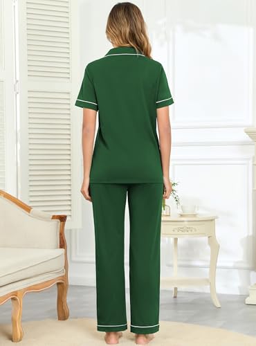 Image of Veseacky 100% Cotton Pajamas for Women Set Short Sleeve Button Down Sleepwear Soft 2 Piece Summer Pjs Lounge Sets S-XXL