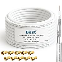 Germany B.e.s.t Koaxialkabel 20m SAT-Kabel | 4K Ultra HD | Class A+ | DVB-S/S2 DVB-C DVB-T BK Anlagen | 5Fach Geschirmt | 135dB | Antennenkabel | Koaxkabel | 10x F-Stecker