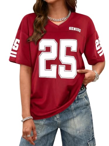 Image of LovelyWholesale Women's Oversized V Neck Jersey Shirts Summer Football Graphic Tee