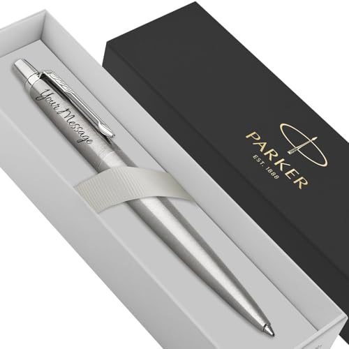Parker Jotter Stainless Steel personalised parker pen engraved In Classy Gift Box Ideal Valentines day Birthday or Fathers Day Gift Perfect For Men & Women With Laser Engraving (Silver)