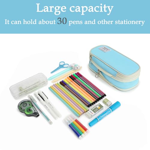 Image of FUXINGYAO Pencil Case, Multi-compartment Pencil Pouch, Portable Pencil Bag (2101-big-BL)