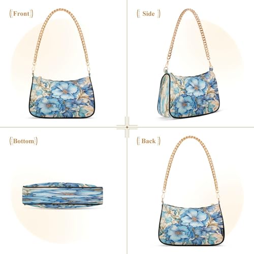 Image of Shoulder Bags for Women Flower Floral Hobo Tote Handbag Small Clutch Purse with Zipper Closure
