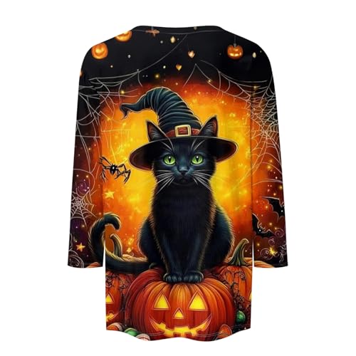Cute Funny Halloween Shirts for Women Plus Size 3/4 Length Long Sleeve Womens Tops Witch Gothic Renaissance Shirt