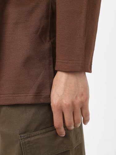 Image of Urbano Fashion Men's Textured Round Neck Oversized Full Sleeve Cotton T-Shirt