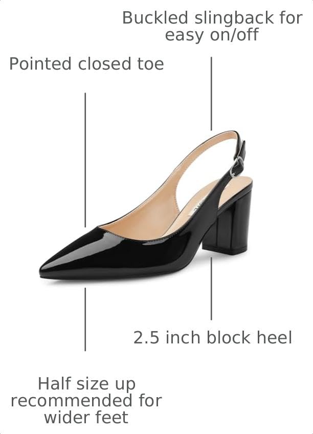 Image of JOY IN LOVE Women's Pointed Toe Chunky Block Heel Pumps | 2.5 inch Block Heels, Comfortable Dress Shoes, Ideal for Office Work, Formal Events, Party and Wedding