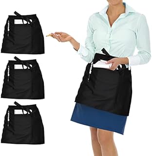 Joeji's Set of 3 Waist Apron - Unisex Waitress Bistro Cafe Restaurant Gardening Half Aprons with Front Pocket - Washable Waterproof & Protective Aprons for Women Ladies Men - Black