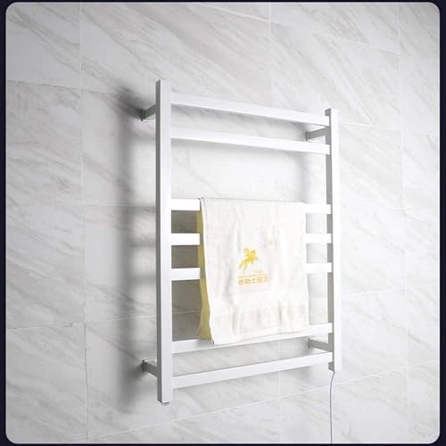 Toallero calefactado de pared con cableado y acabado minimalista blanco