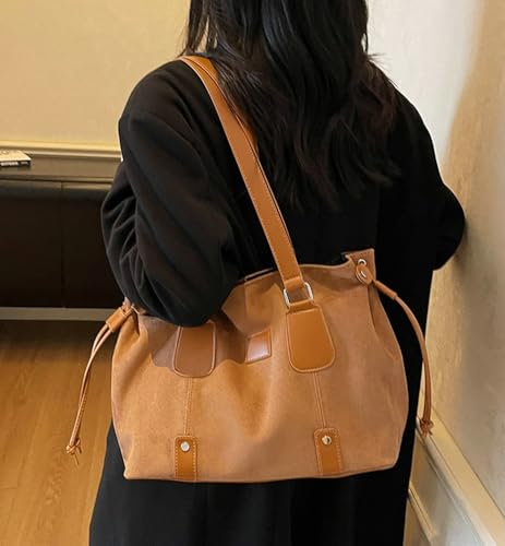 Top Handle Purse for Women Faux Suede Tote Satchel Bag Fall Handbag Retro Shoulder Bag for Work Everyday Underarm Purses3