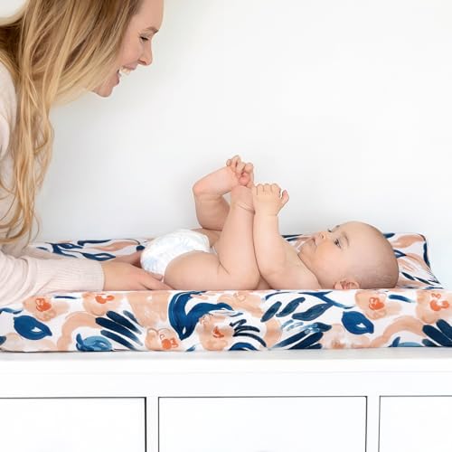Image of GRSSDER Stretch Ultra Soft Jersey Knit Changing Pad Cover Set 2 Pack, Change Table Pad Covers Fit 32 inch /34 inch x 16 inch Pads Safe and Snug, Beautiful Blush Floral Print for Girls