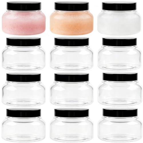 TUZAZO 8 Oz Premium Plastic Tuscany Jars with Lids 12 Pack