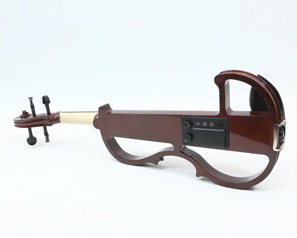 Vetimobato Electric Violin 4/4 Full Size Silent Violin Mute for Beginner Practice Solid Wood Fiddle with Ebony Fittings Case & Bow (4 String Burgundy Violin Small Jack)