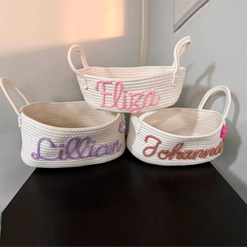 Cadeau de naissance personnalisé : panier de rangement brodé main - 2