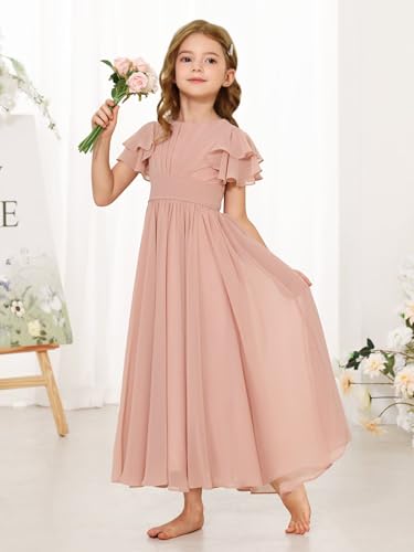 Dresses for Girls Ruffle Sleeve Flower Girl Dress Chiffon Toddler Pretty Wedding Party Bridesmaids Maxi Dress2